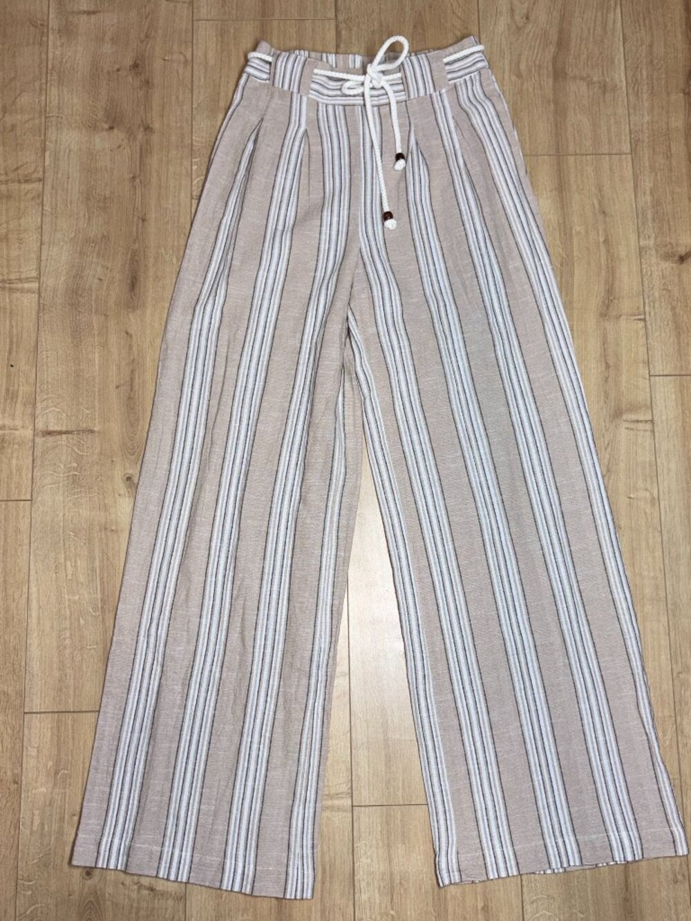 Deja Bleu Cotton Wide Leg Vacation pants with rope belt
